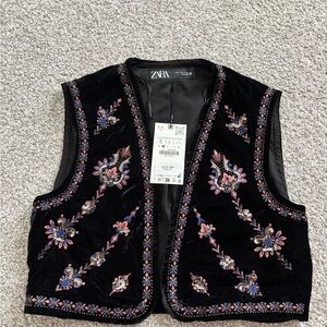 Zara Black Velvet Vest with Multicolor Embroidery